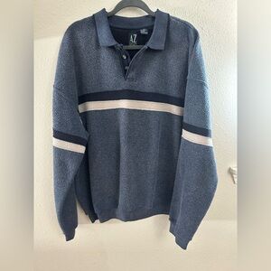 Vintage 90s AZ Sport Fleece Henley Polo Striped Pullover Size XXL
